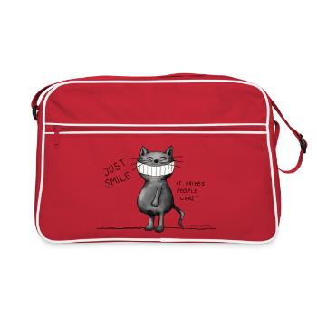 Just smile! It drives people crazy, cat, grin - Retro Bag - red/white - Front