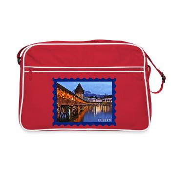 Luzern Holzbrücke Nachtstimmung - Retro Tasche - Rot/Weiß - Vorne