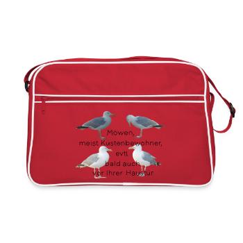 Möwen mit Spruch - Retro Tasche - Rot/Weiß - Vorne