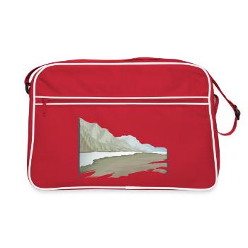 Paysage de rivière peint pastel avec cadre en pinceau - Sac Retro - rouge/blanc - Devant