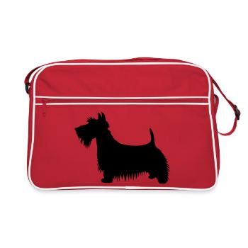 A silhouette illustration of a Scots Terrier Dog - Retro Bag - red/white - Front