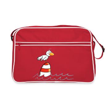 Drollige Möwe Will Meer - Retro Tasche - Rot/Weiß - Vorne