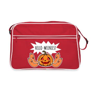 Hello Weenies! Creepy Halloween Kürbis & Würstchen - Retro Tasche - Rot/Weiß - Vorne