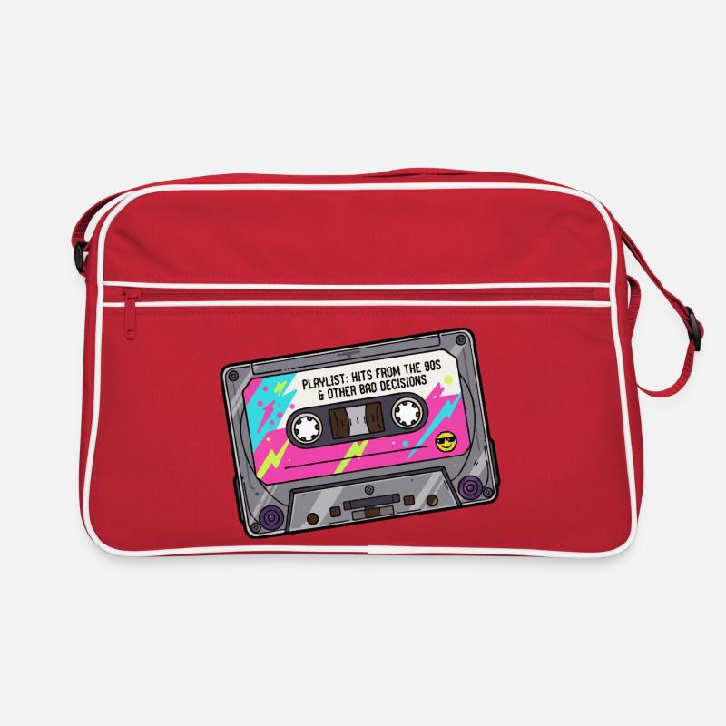 Neon Kassette Playlist 90er Jahre - Retro Tasche - Rot/Weiß