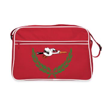 Cute stork in green laurel wreath - Retro Bag - red/white - Front