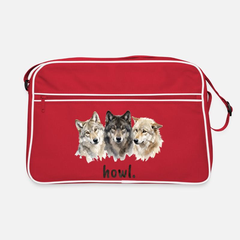 Wolf Howl Funny Wolf Lover Howl - Retro Bag - red/white