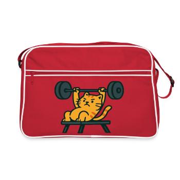 Mascotte du développé couché du chat de gym avec une lourde barre - Sac Retro - rouge/blanc - Devant