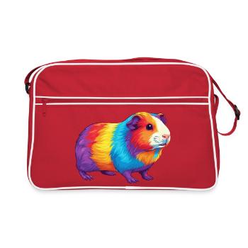 Buntes Meerschweinchen-Regenbogen-Pop-Art-Aquarell - Retro Tasche - Rot/Weiß - Vorne