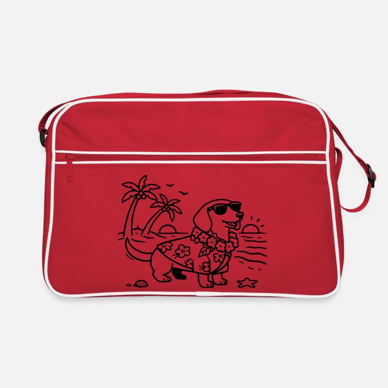 Vacances à Hawaï, mode vacances, teckel avec chien - Sac Retro - rouge/blanc