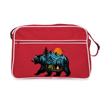 Camping nocturne: montagne et feu - Sac Retro - rouge/blanc - Devant