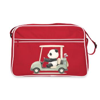 Illustration de panda en voiturette de golf - Sac Retro - rouge/blanc - Devant