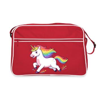 Regenbogen-Einhorn-Burst - Retro Tasche - Rot/Weiß - Vorne