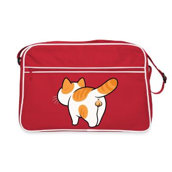 Back View Orange Cat Cartoon - Retro Bag - red/white - Front
