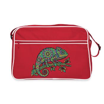 Mandala Chamäleon Bunt Psychedelisch - Retro Tasche - Rot/Weiß - Vorne