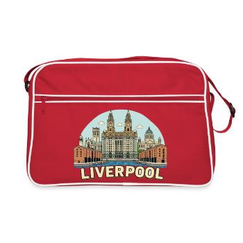 Esquisse rétro du bâtiment du Liver au Liverpool Albert Dock - Sac Retro - rouge/blanc - Devant