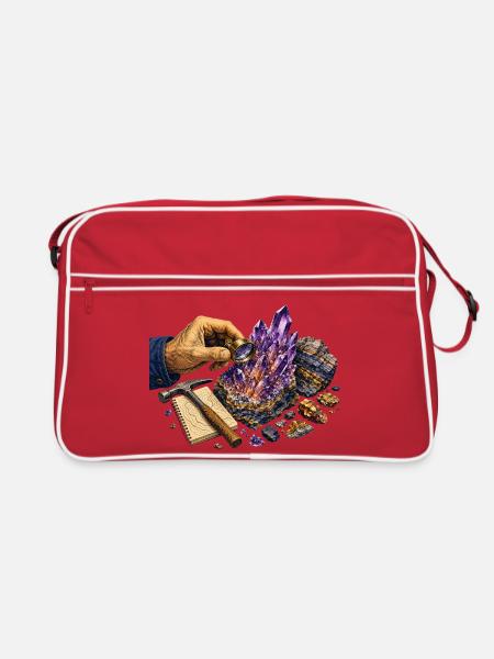 Geologie und violette Geoden - Retro Tasche - Rot/Weiß - Vorne