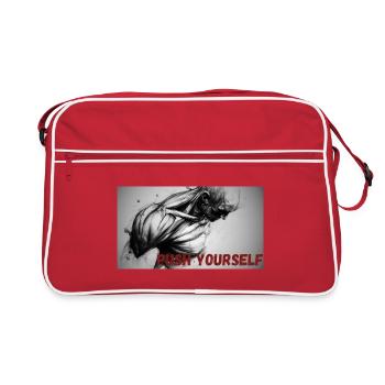 Dynamic Black and White Motif with Motivational Saying - Retro Bag - red/white - Front