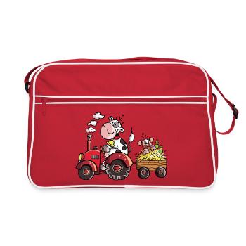 Vache conduisant un tracteur - Agriculteur - Sac Retro - rouge/blanc - Devant