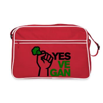 Veganer Vegetarisch Vegan Yes Ve gan Tierliebhaber - Retro Tasche - Rot/Weiß - Vorne