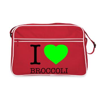 I LOVE BROCCOLI Brokkoli Gemüse - Retro Tasche - Rot/Weiß - Vorne