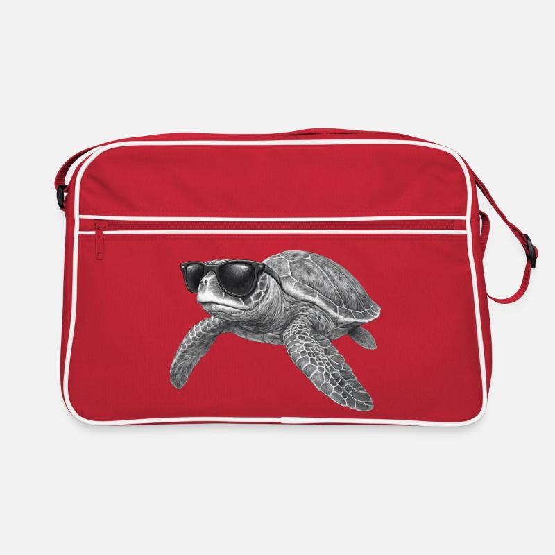 Tortue de mer cool avec des lunettes de soleil - Sac Retro - rouge/blanc