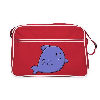 Niedlicher Blauhai, niedliches Kawaii-Meerestier - Retro Tasche - Rot/Weiß - Vorne
