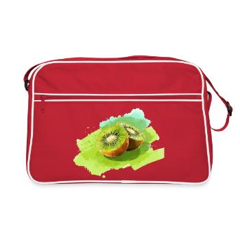 Kiwi Aquarell Spritzer - Retro Tasche - Rot/Weiß - Vorne
