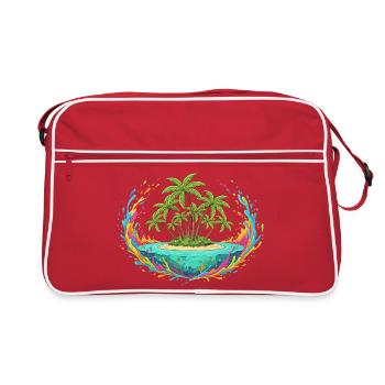 Tropische Palmeninsel Farbenspiel - Retro Tasche - Rot/Weiß - Vorne