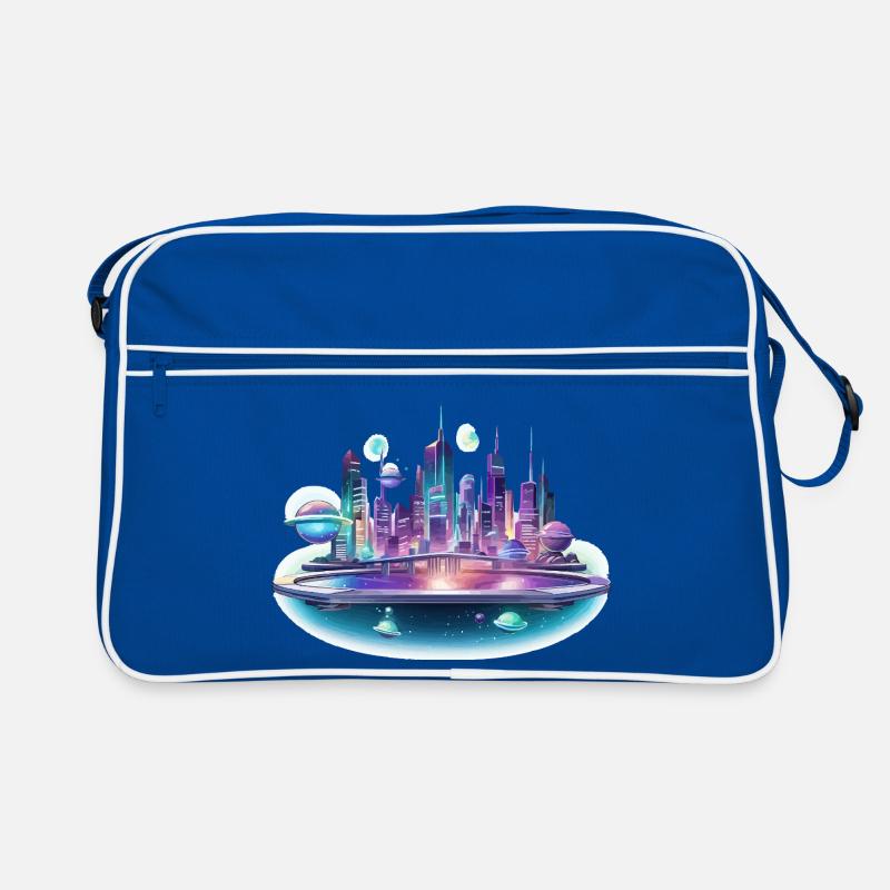 Silhouette de la Cité Spatiale Néon Sac Retro