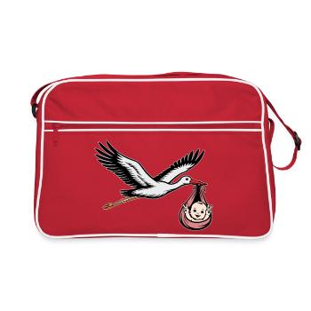 Stork with Baby in Cloth Peace Sign - Retro Bag - red/white - Front