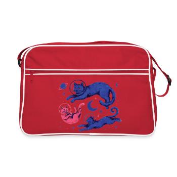 Astronautes Chaton Étoiles Planètes - Sac Retro - rouge/blanc - Devant