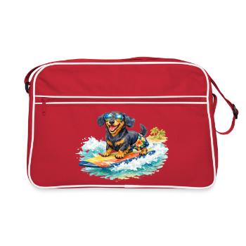 Un teckel fait du surf au soleil - Sac Retro - rouge/blanc - Devant
