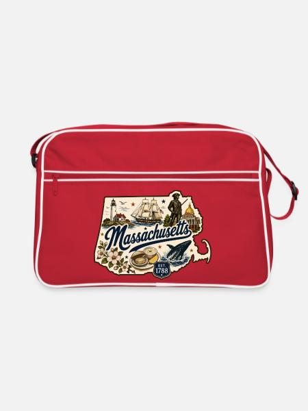 Massachusetts Vintage State Pride Aufkleber - Retro Tasche - Rot/Weiß - Vorne