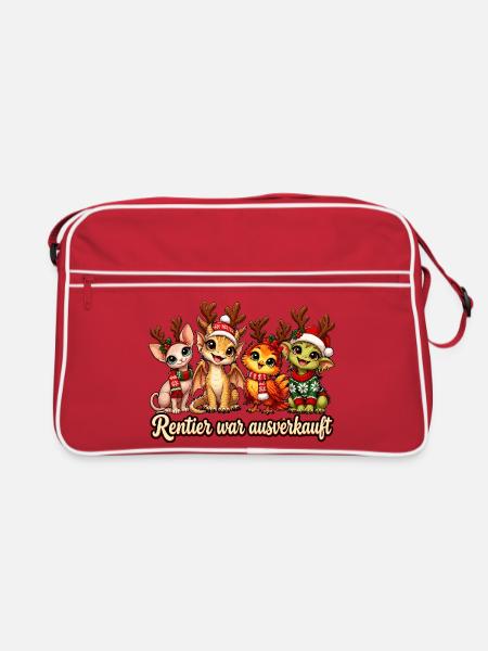 Rentier war ausverkauft – Weihnachtsspruch - Retro Tasche - Rot/Weiß