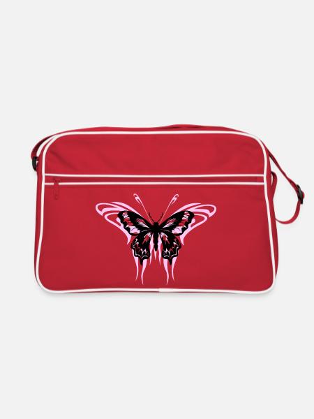 Stammesrosa Schmetterling - Retro Tasche - Rot/Weiß