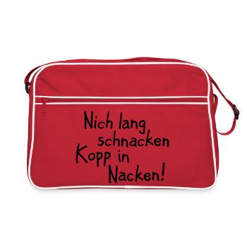 Nich lang schnacken Kopp in Nacken! - Retro Tasche - Rot/Weiß - Vorne