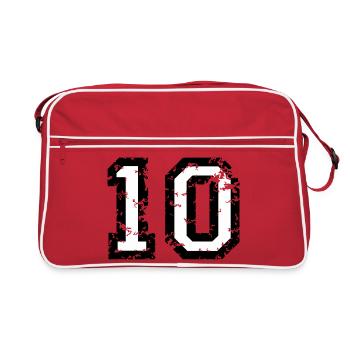 Zahl 10 - Nummer 10 (Vintage Weiß) Nr.10 - Retro Tasche - Rot/Weiß - Vorne