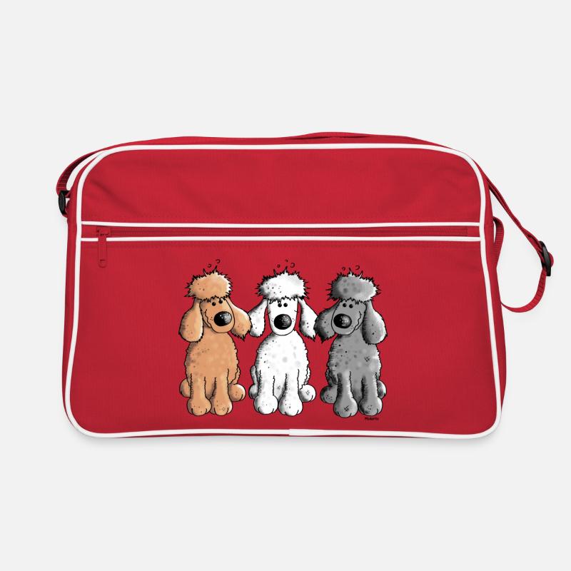 Pudel Trio - Hund - Hunde - Retro Tasche - Rot/Weiß