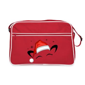 Chat Père Noël Chapeau Étoiles Scintillantes - Sac Retro - rouge/blanc - Devant