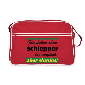 Traktor , Trecker , Schlepper Leben sinnlos .(25) - Retro Tasche - Rot/Weiß - Vorne