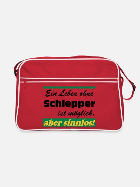 Traktor , Trecker , Schlepper Leben sinnlos .(25) - Retro Tasche - Rot/Weiß - Vorne