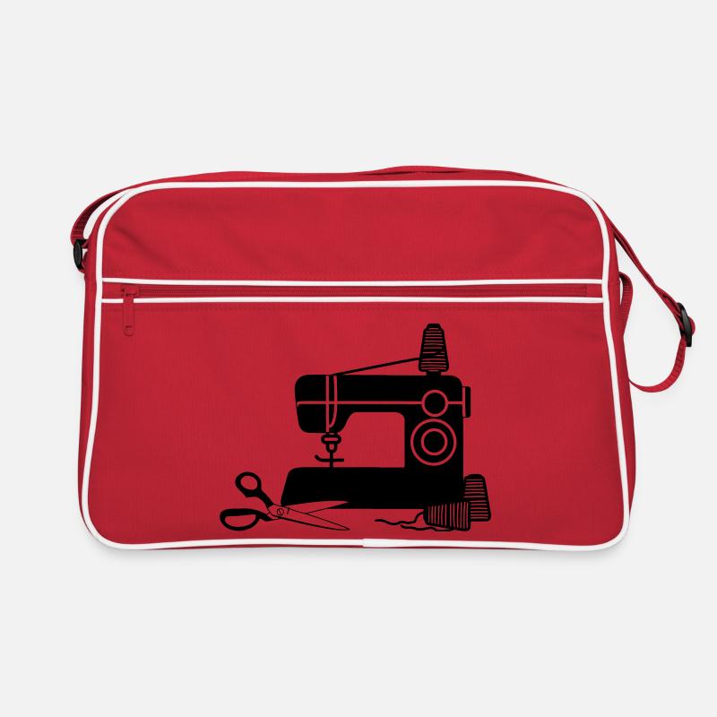 Sewing machine logo sewing shop with thread and scissors Retro Bag
