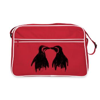 Pinguine Liebe – digitale Illustration 2024 - Retro Tasche - Rot/Weiß - Vorne