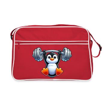 Pingouin de dessin animé mignon avec tête de traction d’haltères - Sac Retro - rouge/blanc - Devant