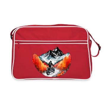 Motorradfahrer in den Bergen - Retro Tasche - Rot/Weiß - Vorne