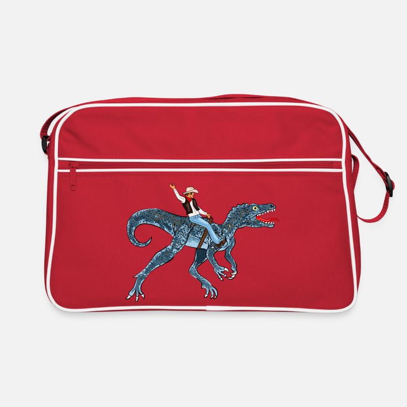 Abenteuerlicher Dinosaurier-Reiter - Retro Tasche - Rot/Weiß