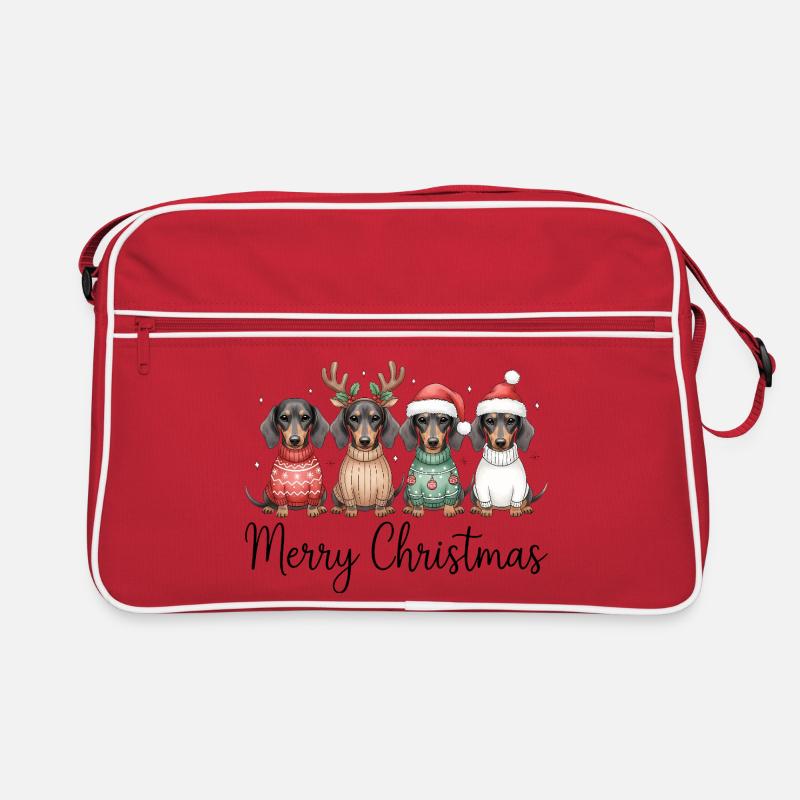 Vier Dackel, Dachshunde in Weihnachtspullover Retro Tasche
