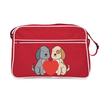 Sweet Cartoon Puppies in Love with Big Red Heart - Retro Bag - red/white - Front