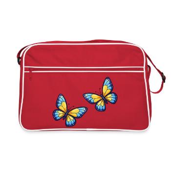 Blue Yellow Butterflies Pattern - Retro Bag - red/white - Front