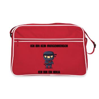 Ich bin kein Morgenmensch - Ich bin ein Ninja - Retro Tasche - Rot/Weiß - Vorne